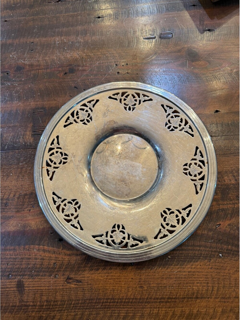 Silver-Plated Art Deco Pierced Serving Tray with Floral Design